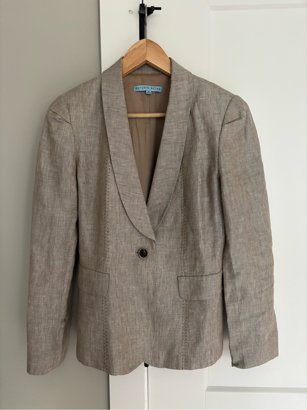 ANTONIO MELANI Light Tan Linen-Blend Single-Button Blazer